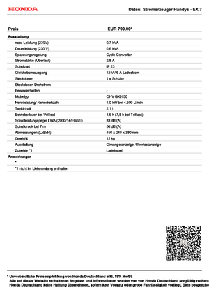 गैसोलीन पावर जनरेटर Honda Handy EX 7