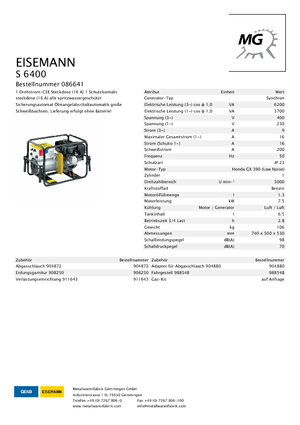 गैसोलीन पावर जनरेटर Eisemann S 6400