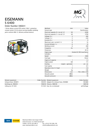 गैसोलीन पावर जनरेटर Eisemann S 6400