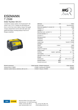 गैसोलीन पावर जनरेटर Eisemann T 2500