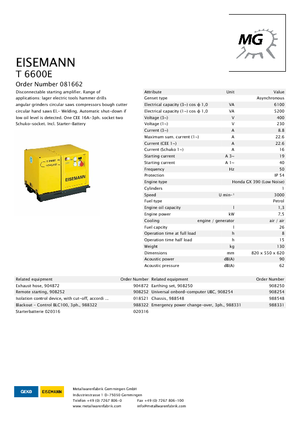 गैसोलीन पावर जनरेटर Eisemann T 6600 E