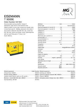 गैसोलीन पावर जनरेटर Eisemann T 9000 E