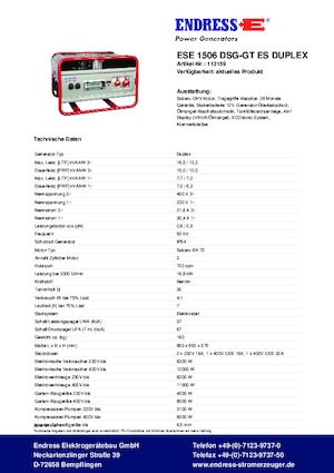 गैसोलीन पावर जनरेटर Endress ESE 1506 DSG-GT ES Duplex