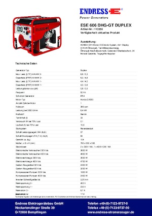 गैसोलीन पावर जनरेटर Endress ESE 606 DHG-GT Duplex
