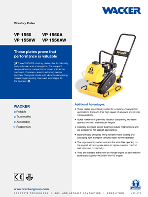 सिंगल डायरेक्शन वाइब्रेटरी प्लेट कॉम्पेक्टर Wacker VP 1550 AW