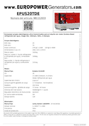 डीजल पावर जनरेटर Europower EPUS20TDE (LS)