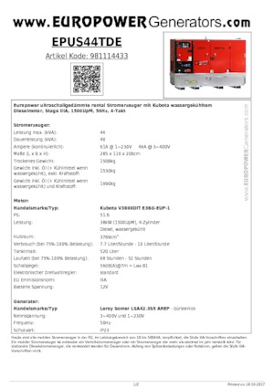 डीजल पावर जनरेटर Europower EPUS44TDE (LS)