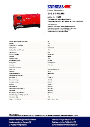 डीजल पावर जनरेटर Endress ESE 65 PW/MS