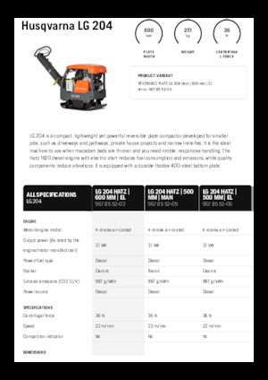 रिवर्सिबल वाइब्रेटरी प्लेट कॉम्पेक्टर Husqvarna LG 204