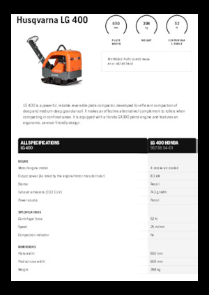 रिवर्सिबल वाइब्रेटरी प्लेट कॉम्पेक्टर Husqvarna LG 400