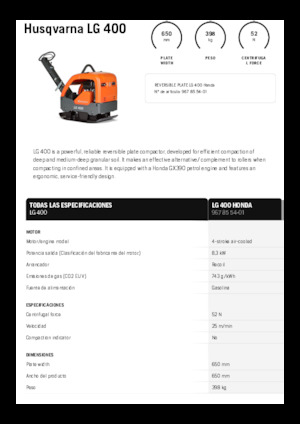 रिवर्सिबल वाइब्रेटरी प्लेट कॉम्पेक्टर Husqvarna LG 400