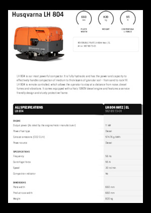 रिवर्सिबल वाइब्रेटरी प्लेट कॉम्पेक्टर Husqvarna LH 804