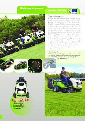 राइडिंग लॉन मोवर और गार्डन ट्रैक्टर Etesia HYDRO 100 III