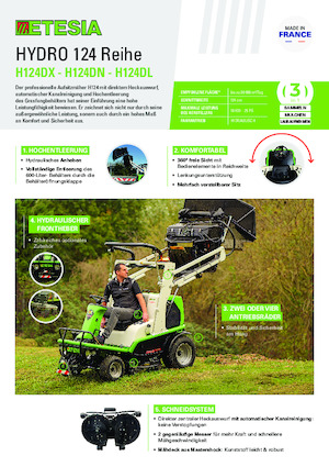 राइडिंग लॉन मोवर और गार्डन ट्रैक्टर Etesia HYDRO 124DX
