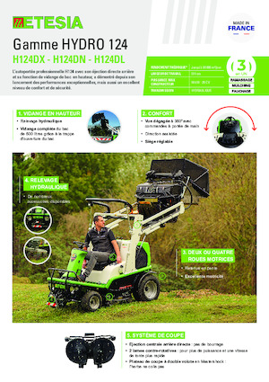 राइडिंग लॉन मोवर और गार्डन ट्रैक्टर Etesia HYDRO 124DX