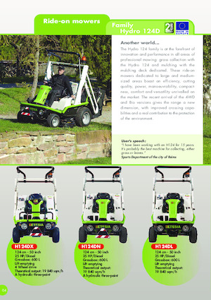 राइडिंग लॉन मोवर और गार्डन ट्रैक्टर Etesia HYDRO 124DX