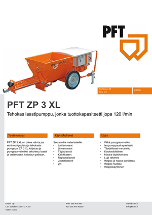 स्क्रू कन्वेयर पंप PFT ZP 3 XL V