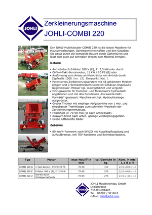 श्रेडिंग मशीन Johli Combi 220 E