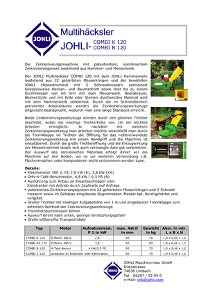 श्रेडिंग मशीन Johli Combi B 120