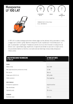 सिंगल डायरेक्शन वाइब्रेटरी प्लेट कॉम्पेक्टर Husqvarna LF 100 LAT