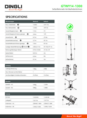 सिंगल वर्टिकल मास्ट बूम लिफ्ट Dingli GTWY14-1300