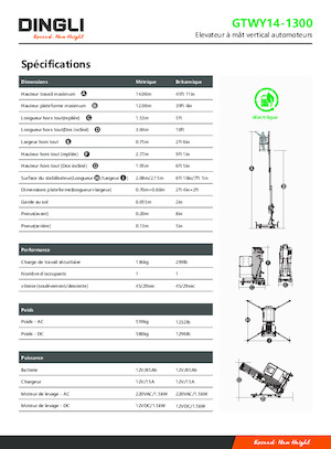 सिंगल वर्टिकल मास्ट बूम लिफ्ट Dingli GTWY14-1300