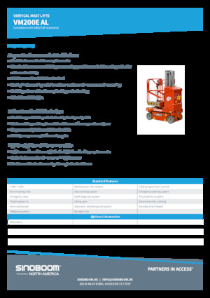 सिंगल वर्टिकल मास्ट बूम लिफ्ट Sinoboom VM200EAL