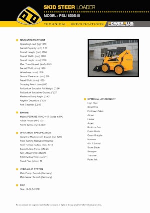 स्किड स्टीयर लोडर PowerPlus PSL1650S-III