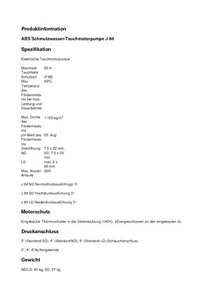 सीवेज पंप ABS-Pumpen J 84 LD direkt