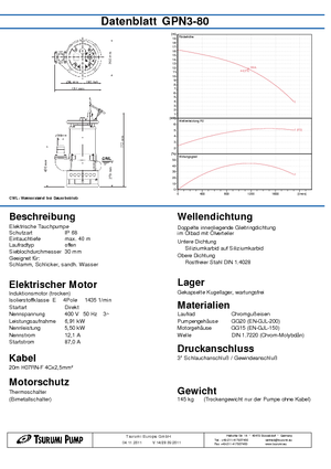 वेस्टवाटर पंप Tsurumi-Pumpen GPN35.5