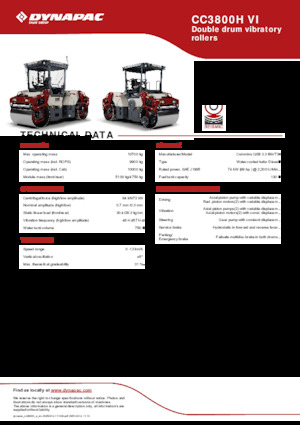 टैंडम वाइब्रेशन रोलर Dynapac CC3800H VI