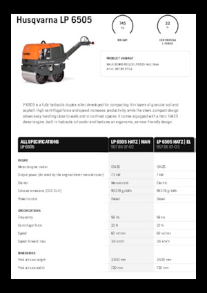 टैंडम वाइब्रेशन रोलर Husqvarna LP 6505