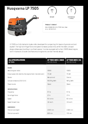 टैंडम वाइब्रेशन रोलर Husqvarna LP 7505