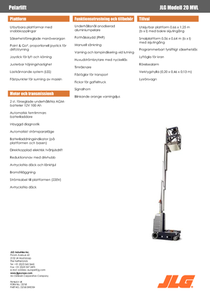 सिंगल वर्टिकल मास्ट बूम लिफ्ट JLG 20MVL