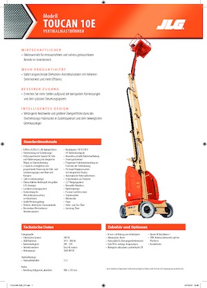 सिंगल वर्टिकल मास्ट बूम लिफ्ट JLG-Toucan Toucan 10E