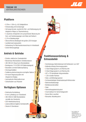 सिंगल वर्टिकल मास्ट बूम लिफ्ट JLG-Toucan Toucan 12E
