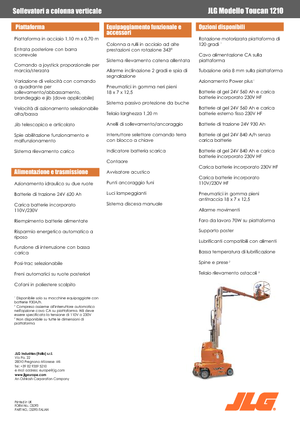 सिंगल वर्टिकल मास्ट बूम लिफ्ट JLG-Toucan Toucan 1210