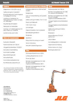 सिंगल वर्टिकल मास्ट बूम लिफ्ट JLG-Toucan Toucan 1210