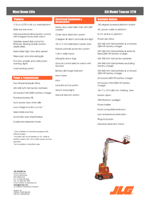 सिंगल वर्टिकल मास्ट बूम लिफ्ट JLG-Toucan Toucan 1210