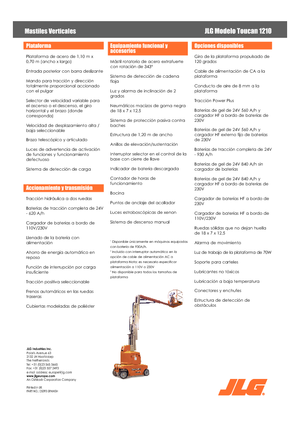 सिंगल वर्टिकल मास्ट बूम लिफ्ट JLG-Toucan Toucan 1210