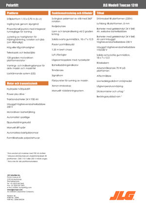 सिंगल वर्टिकल मास्ट बूम लिफ्ट JLG-Toucan Toucan 1310