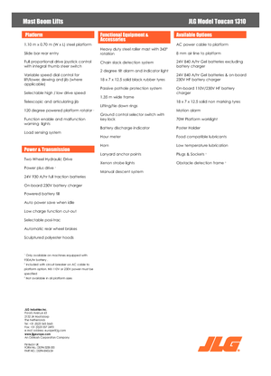 सिंगल वर्टिकल मास्ट बूम लिफ्ट JLG-Toucan Toucan 1310