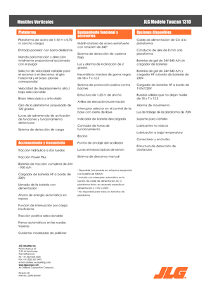सिंगल वर्टिकल मास्ट बूम लिफ्ट JLG-Toucan Toucan 1310