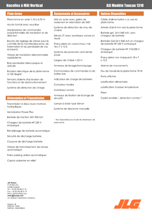 सिंगल वर्टिकल मास्ट बूम लिफ्ट JLG-Toucan Toucan 1310