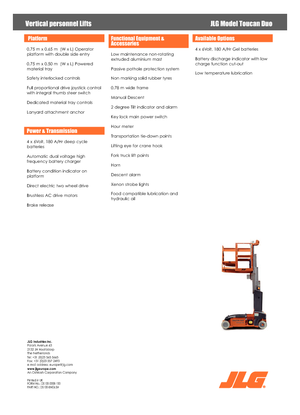 सिंगल वर्टिकल मास्ट बूम लिफ्ट JLG-Toucan Toucan-DUO