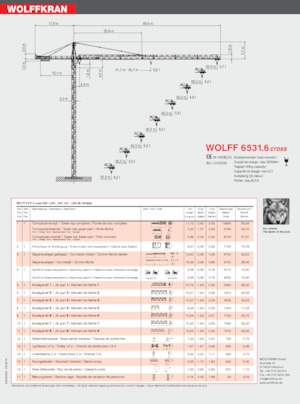 टावर क्रेन - ट्रॉली बूम - टॉप-स्लीविंग Wolffkran 6531.6 cross