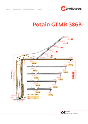 टावर क्रेन - ट्रॉली बूम - बॉटम-स्लीविंग Potain GTMR 386 B