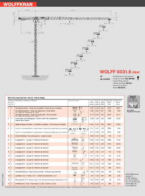 टावर क्रेन - ट्रॉली बूम - टॉप-स्लीविंग Wolffkran 6031.8 clear