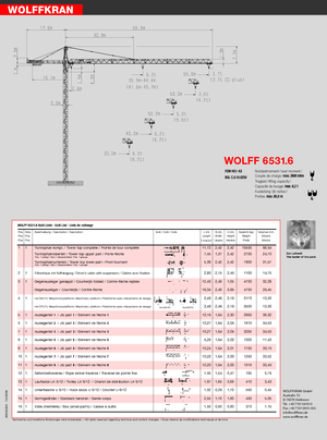 टावर क्रेन - ट्रॉली बूम - टॉप-स्लीविंग Wolffkran 6531.6 cross