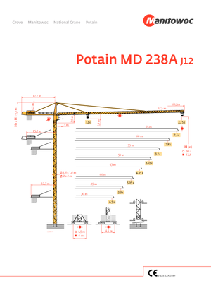 टावर क्रेन - ट्रॉली बूम - टॉप-स्लीविंग Potain MD 238 A-J12